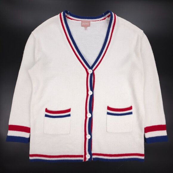 SHOW ME YOUR MUMU Lambert Cardigan White Varsity USA Stripe Preppy Academia Y2k - Picture 1 of 6